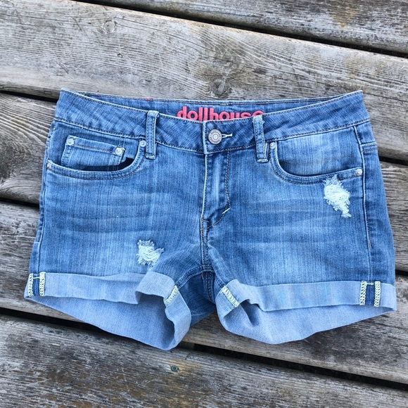 Dollhouse Distressed Denim Shorts - Picture 1 of 7